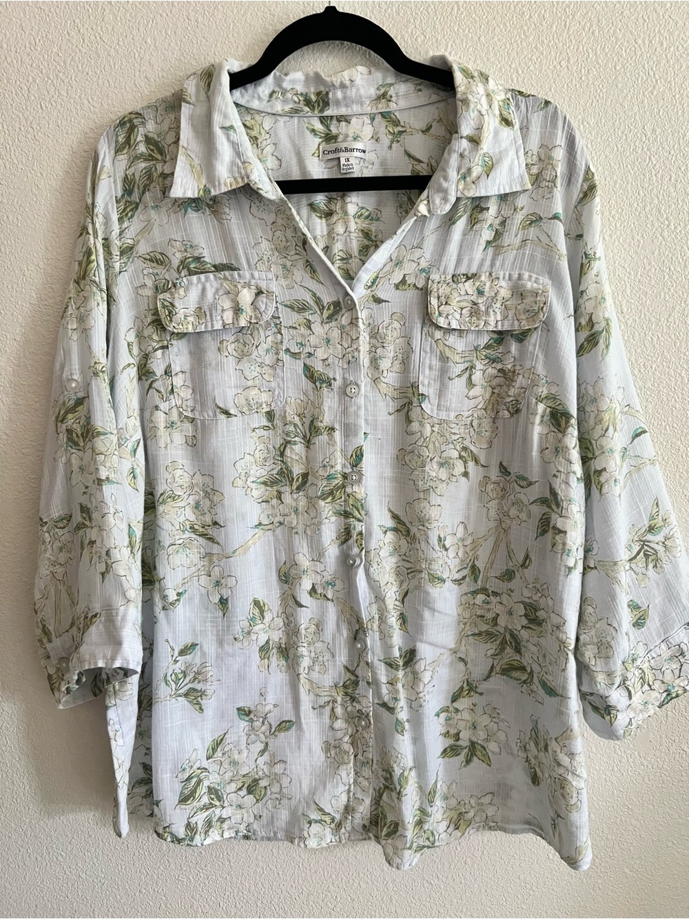 Croft & Barrow White Floral Button-Down Shirt